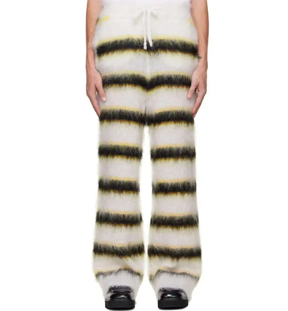 2024 China Manufacturer Unisex Custom Men Striped Thick Knitted Mohair Flared Pants