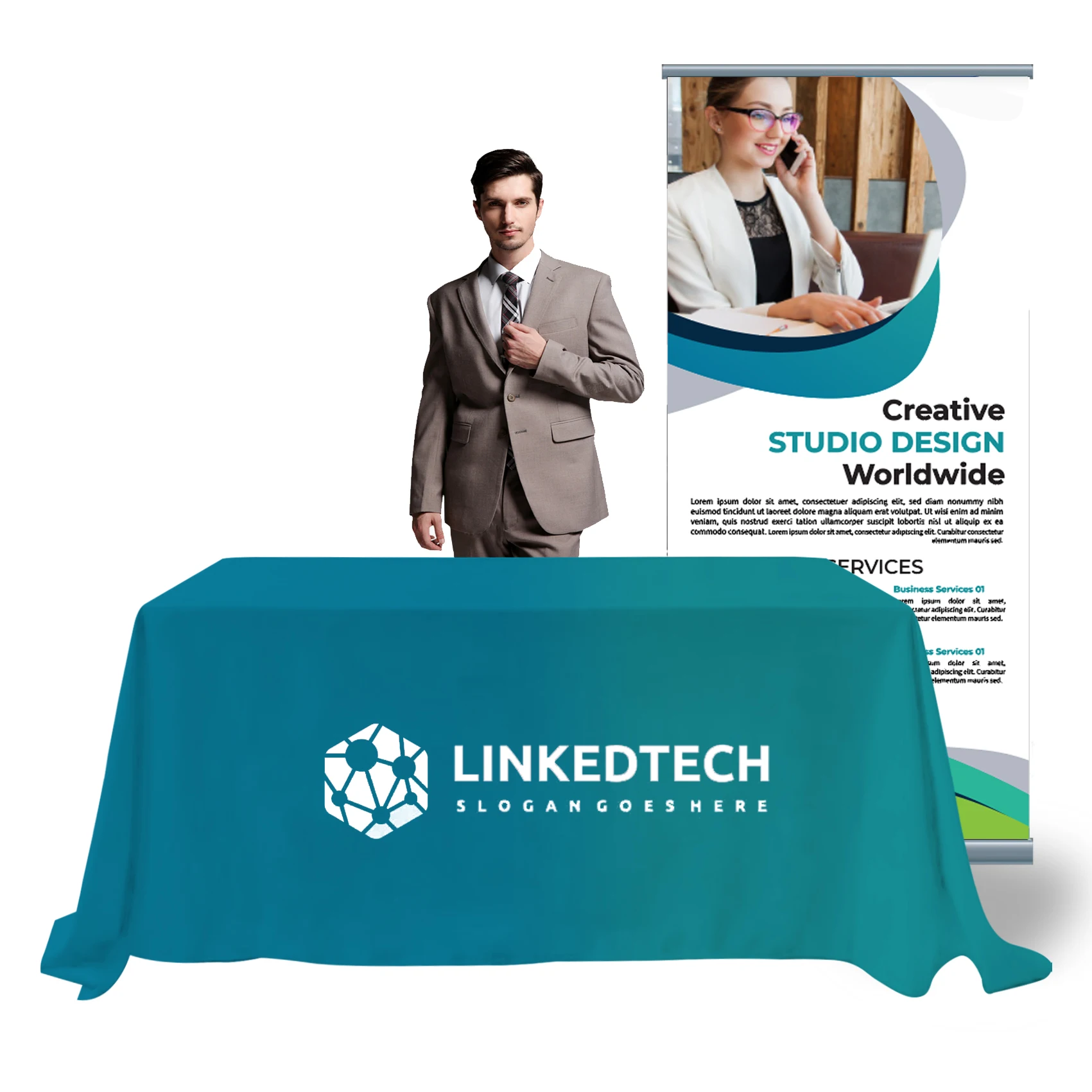 Custom Printed Rectangle Tablecloths 4ft 6ft 8ft for Business Advertising Events & Exhibitions Featuring Logo & Company Name