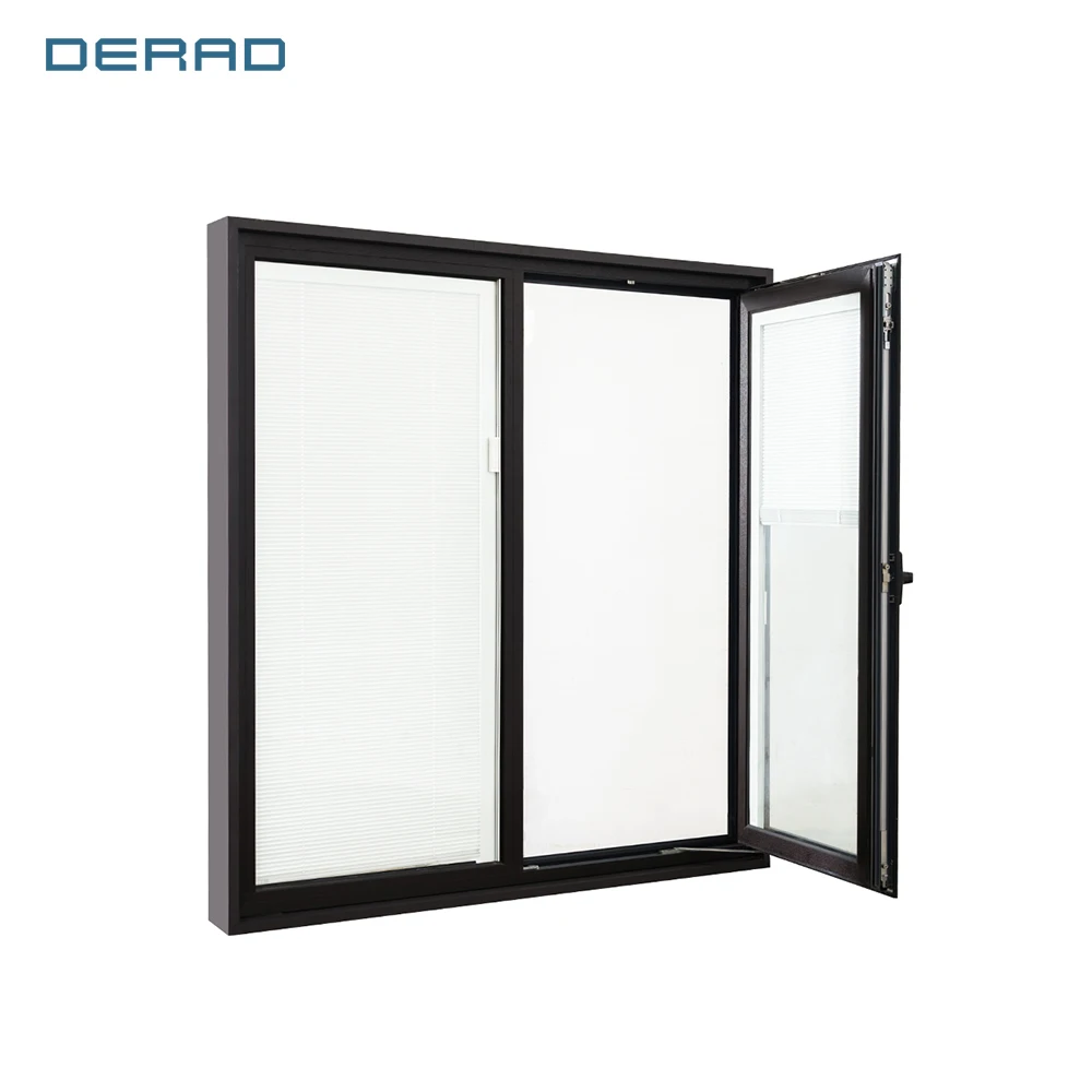 Brown aluminium profile apartment tilt turn window combine blind Louver between the glass tempering glass for hotel village