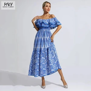 OEM Custom Logo Printing Ruffle Long Short Casual Dresses Fashion Elegant Daily Vacation Bohemian Women's Sleeveless Dress