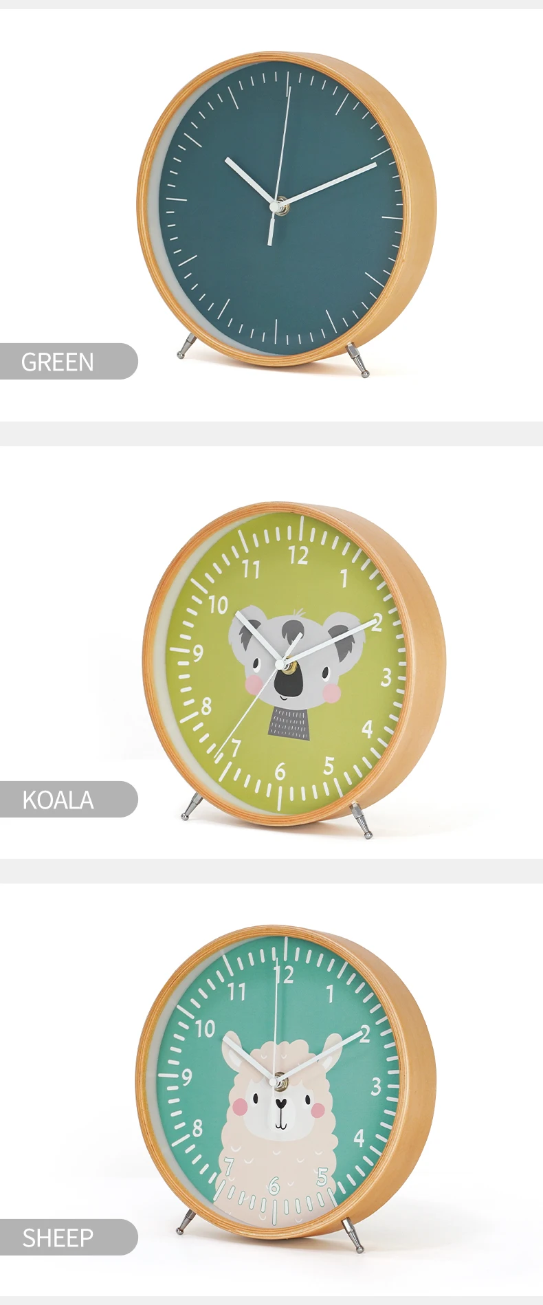 8inch 10inch Mini Wood Table Clock Round Shape Brief Style Children Kid