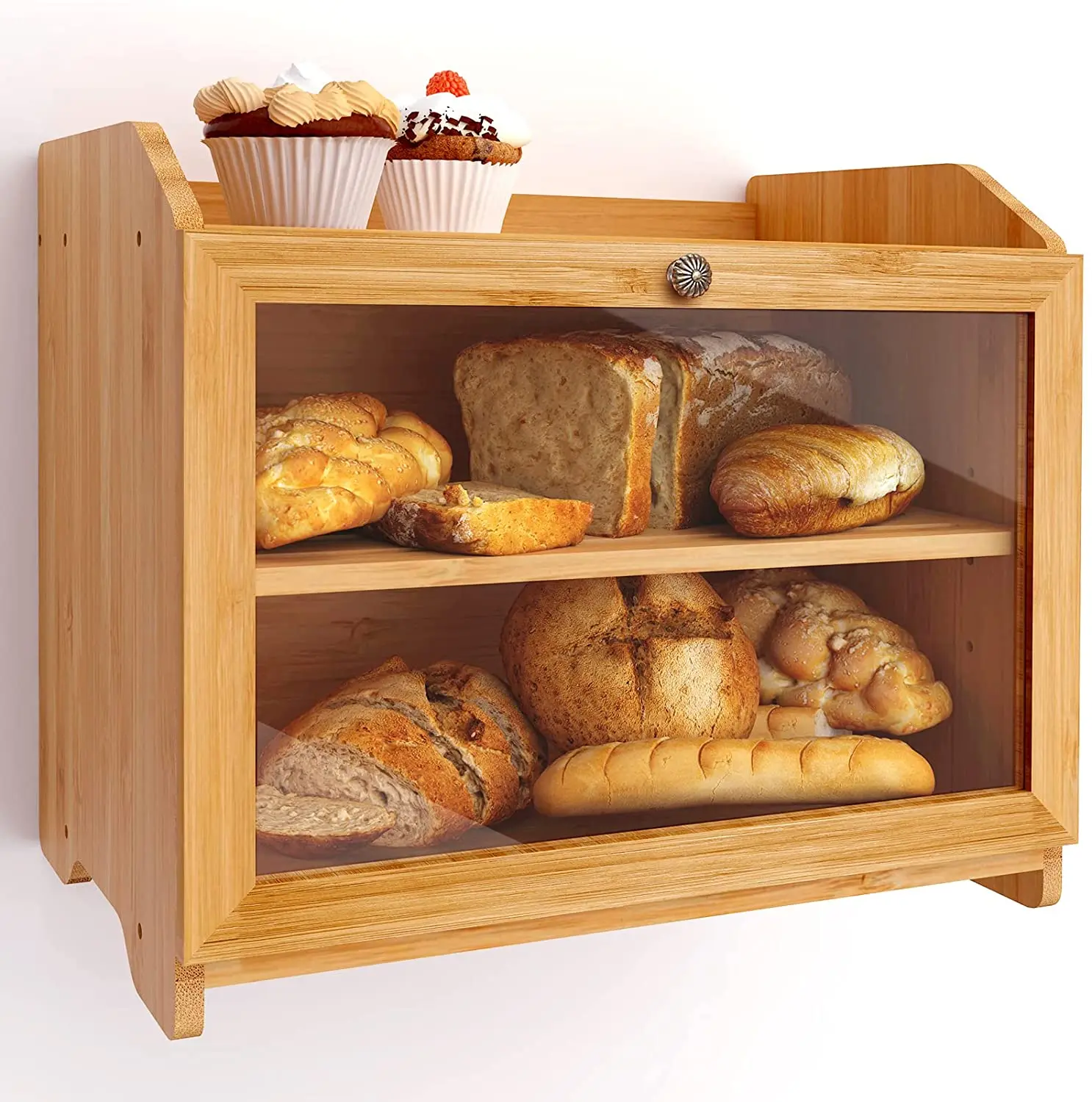 Goodpick Bamboo Bread Storage Box Double Layer Large Wood Bread