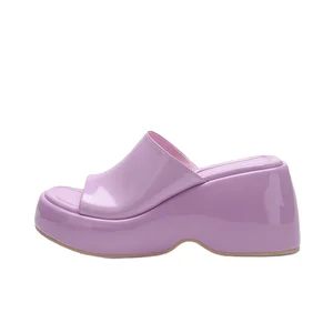 Wholesale Summer Women's Wedge Heel Sandals Thick Sole Slide with Open Toe PU Leather & Rubber Insole Fashion Trend