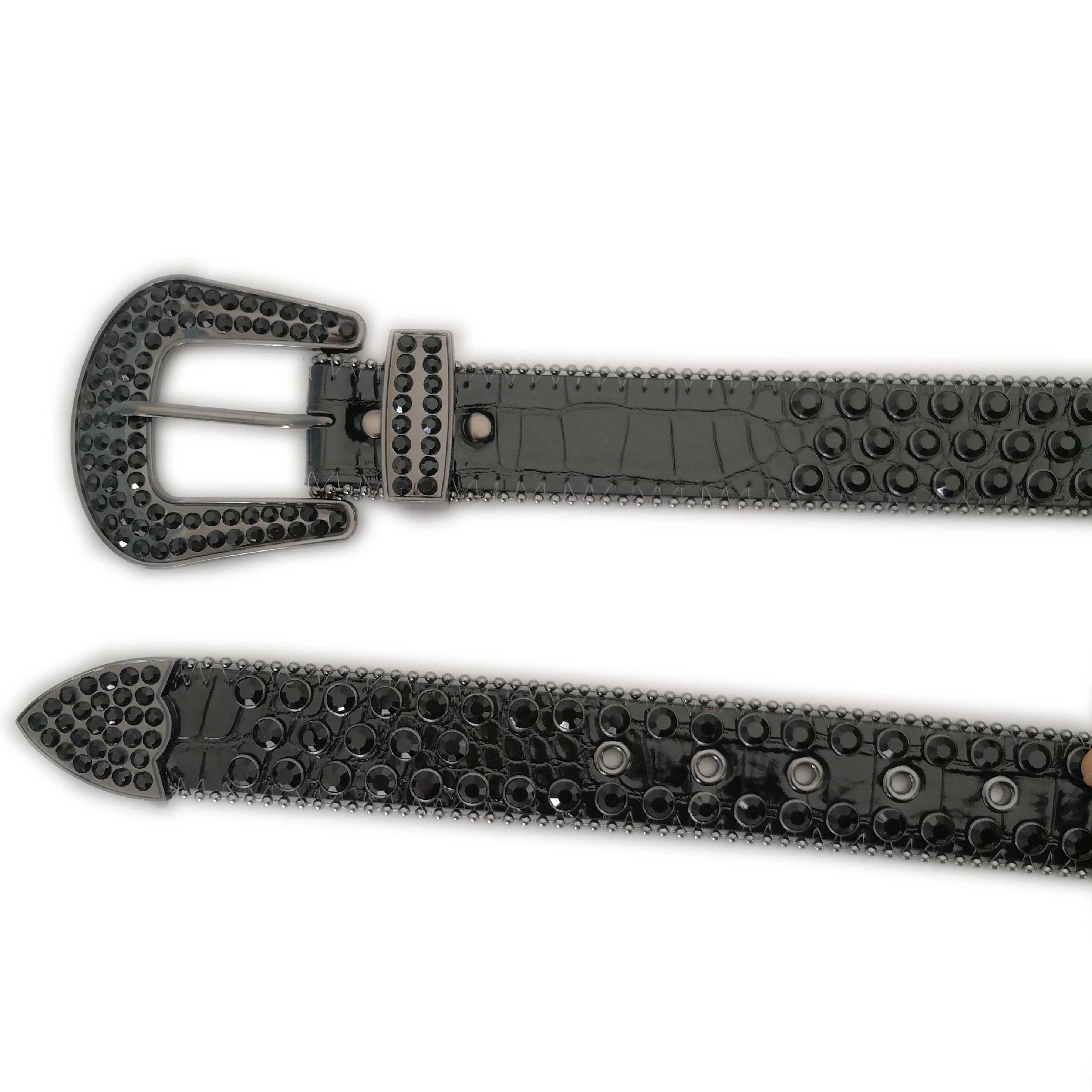 NWT Black Western Rhinestone Studded Alligator Embossed Black Belt Western Cowgirl Faux Alligator Rhinestone Studded Leather Belt main image 3