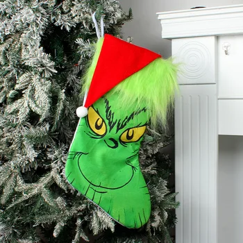 Custom Christmas Stockings Light Up Led Green Monster Elf Christmas Stocking Socks Wholesale