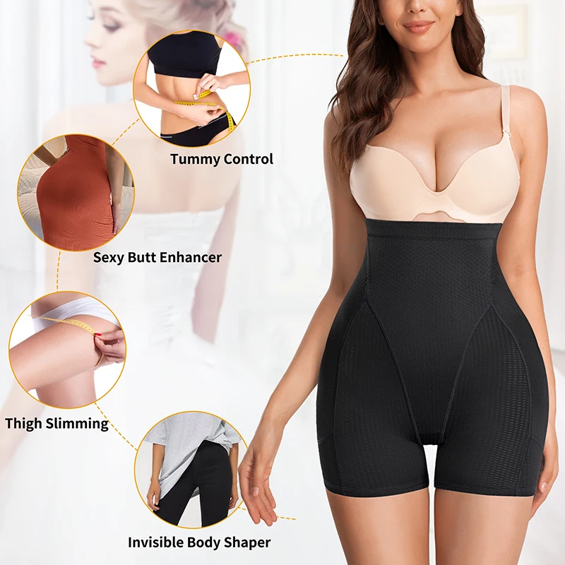 Women Body Shaper Shorts High Waist Tummy Control Removable Hip Butt Pads Slimming Butt Lifter Shapewear