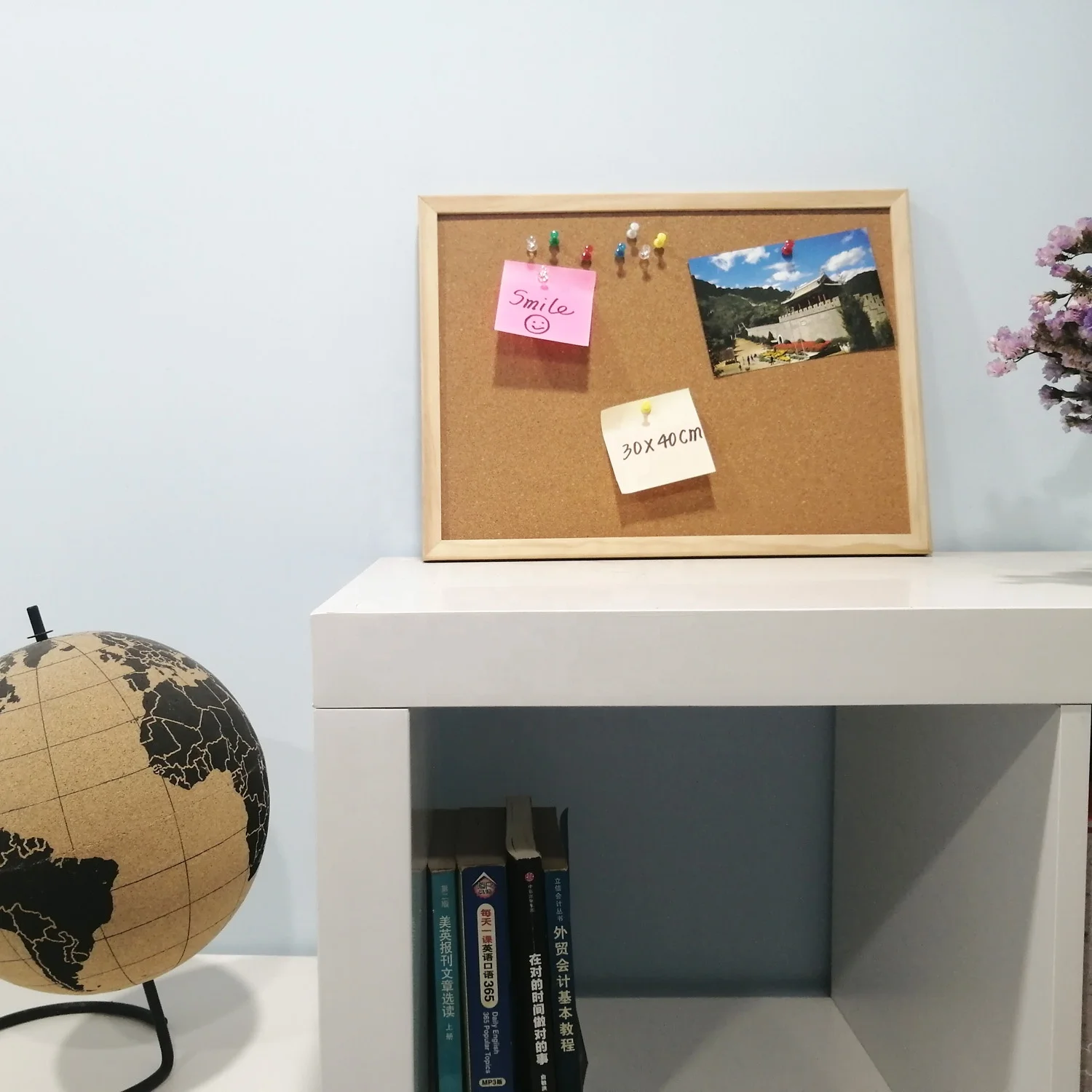 Standard Size 30cm Wooden Frame Cork Bulletin Board Notice Push Pins for Office Home School Message EMDA Brand Model 1540031