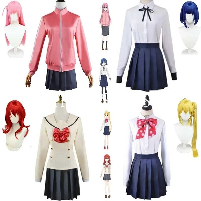 Gotou Hitori Cosplay Bocchi The Rock Gotou Hitori Cosplay Costume JK  Uniform Pink Jacket Skirt Wig Suit Halloween Women Clothes