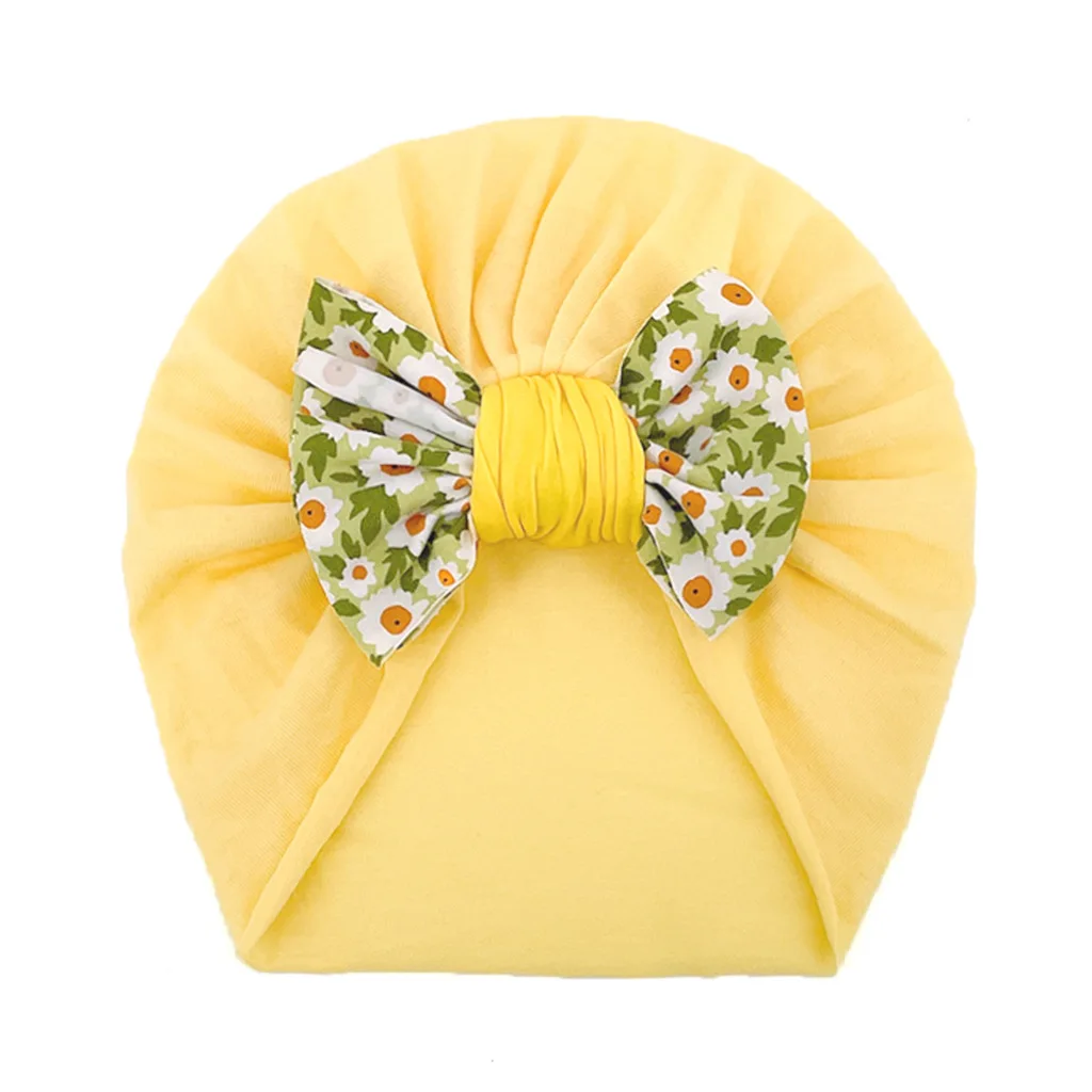 2022 European and American Style Spring Children Little Flower Bow Thin Hat Baby Soft Fabric Protect the Skin Knotted Hat