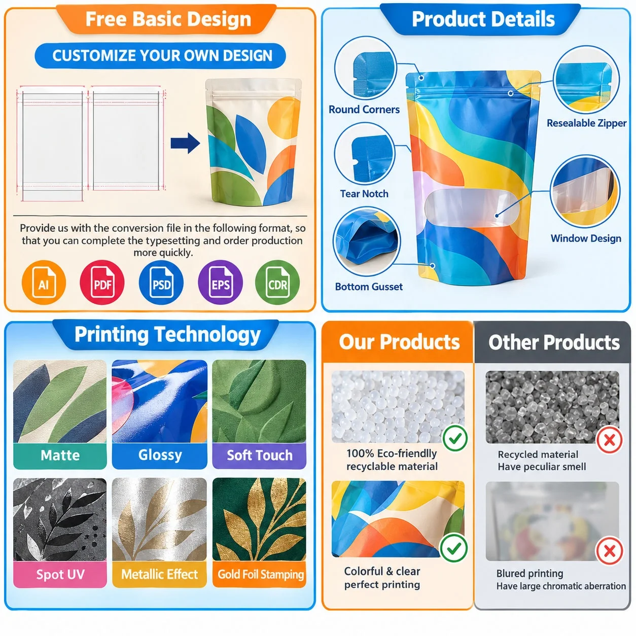 Custom Printed Plastic Stand up Pouch Doypack Bag for Freeze Ice Pop Popsicle Packaging