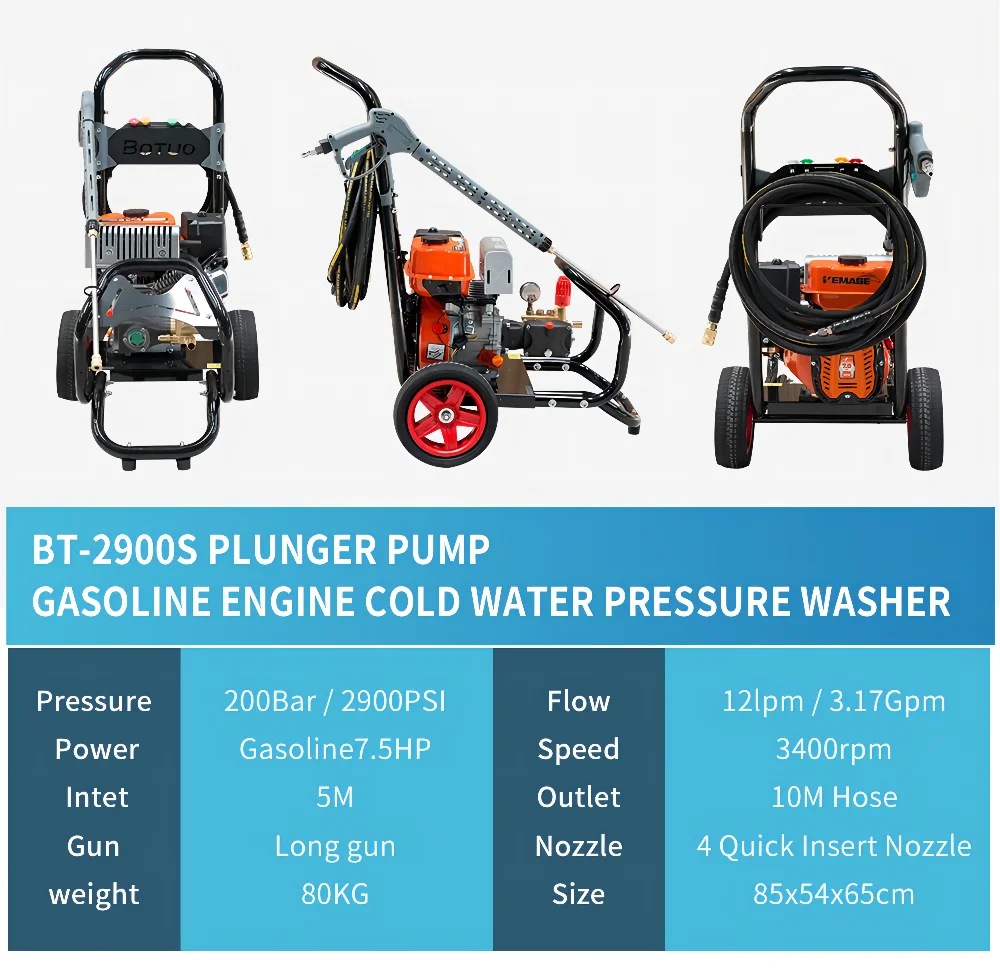 7.5hp Bt2900v New Gasoline Engine Pressure Washing Machine Cold Water