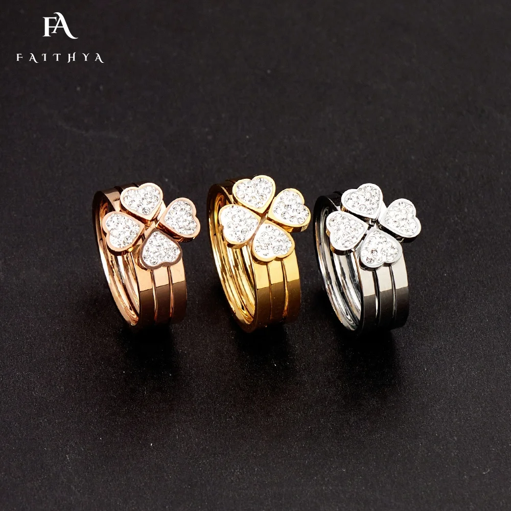 Bague en acier inoxydable, pour femmes, bijou de luxe, trèfle en