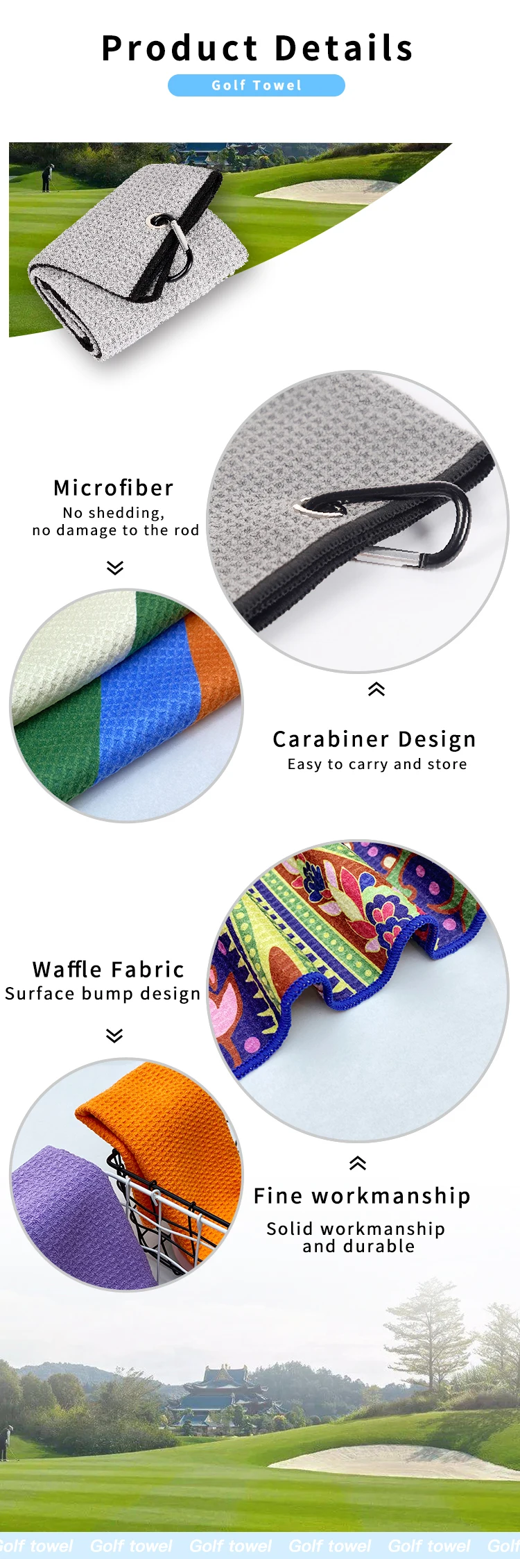 Custom Waffle Weave White Blank Golf Towel With Grommet And