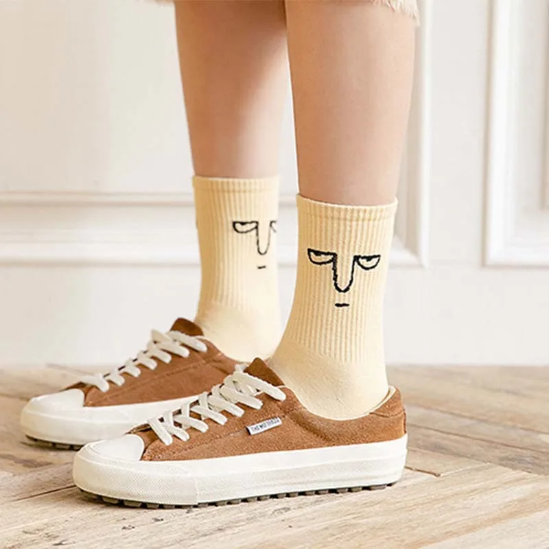 Корейские Веселые Модные женские цветные носки Харадзюку с забавными выражениями милые для девочек унисекс сюрпризом средней длины женщин