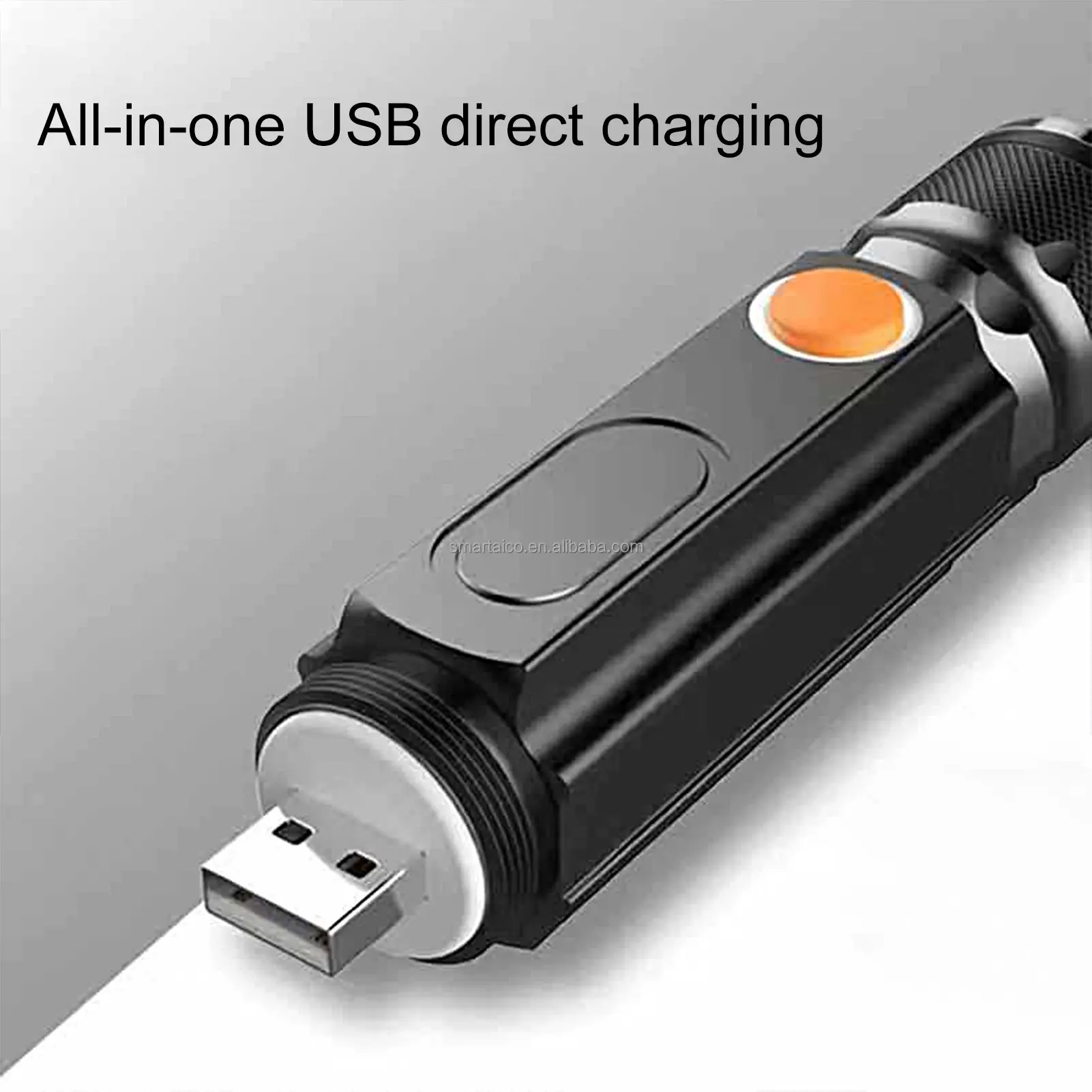 Zoomable Waterproof COB Sidelight Mini LED Flashlights 6 Modes 800LM Adjustable Focus Torch