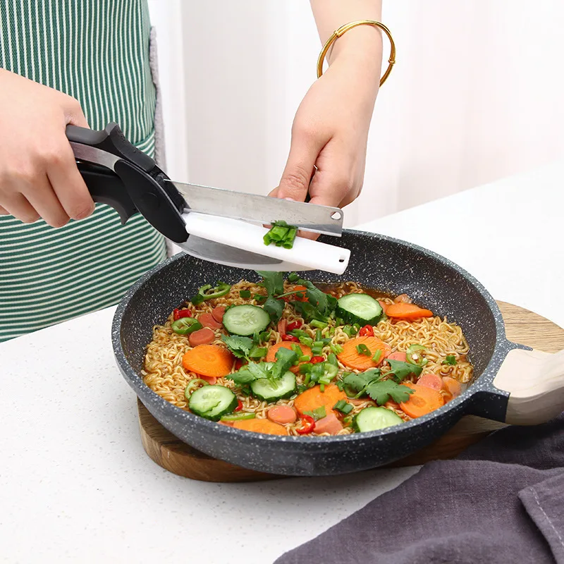 Two in One Kitchen Stainless Steel Scissor Vegetable 2 in 1 Scissors Multi Function Spring Scissor Food Knife
