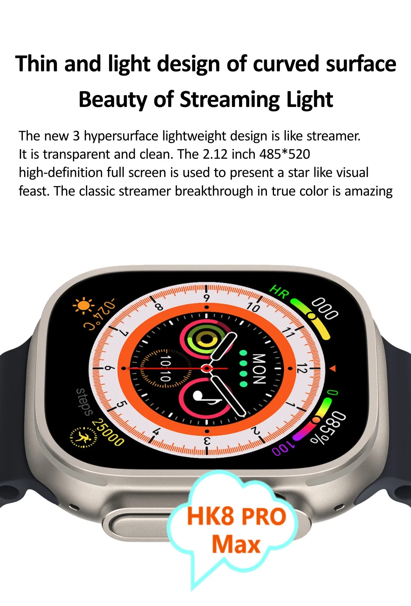 Amoled Screen Hk8pro Max Smart Watch 2.12inch Dual Core Compas Amoled