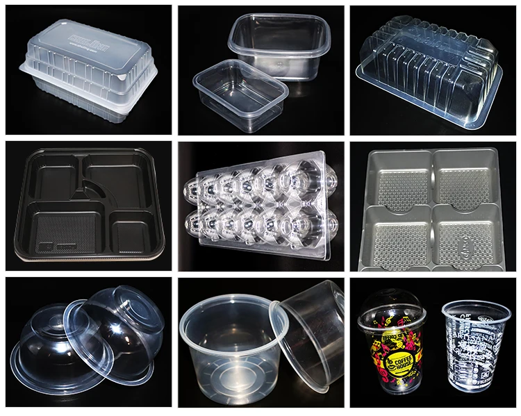 SINOPLAST Full Automatic 4 Stations Plastic Thermoforming Machine Fruit Vegetable Box Tray Making Machine
