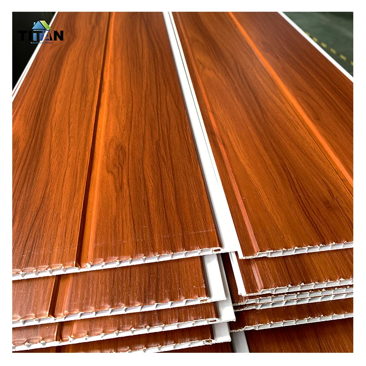 200*7.5mm Panama Tablilla Pvc Cielo Techo Wood Affect Pvc Wall Panel Plain Ceiling Wooden Pared Panel Pvc Sky Board