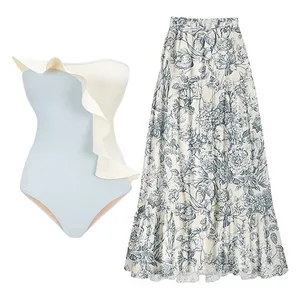 2024 Sexy Ruffle Patchwork One Piece Swimsuit for Women Push up Swimwear XL Female Monokini Bathing Suit Beachwear Swimming Suit