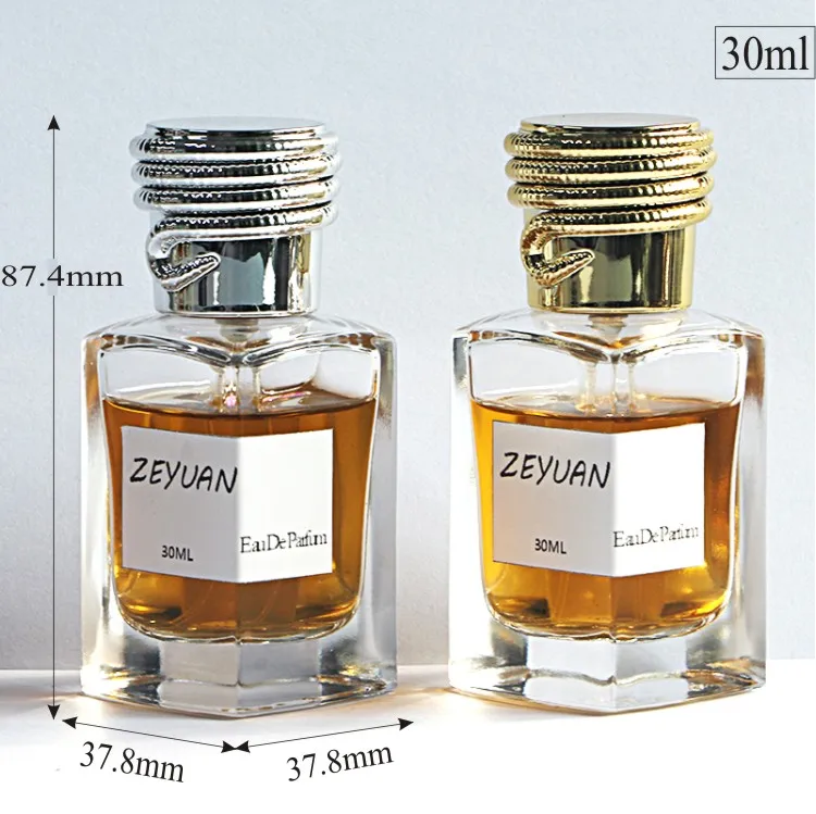 Arabic Unique Design Golden Snake Entanglement Perfume Cap 30ml Square  Cologne Bottles Thick Bottom Bulk Wholesale OEM Factory