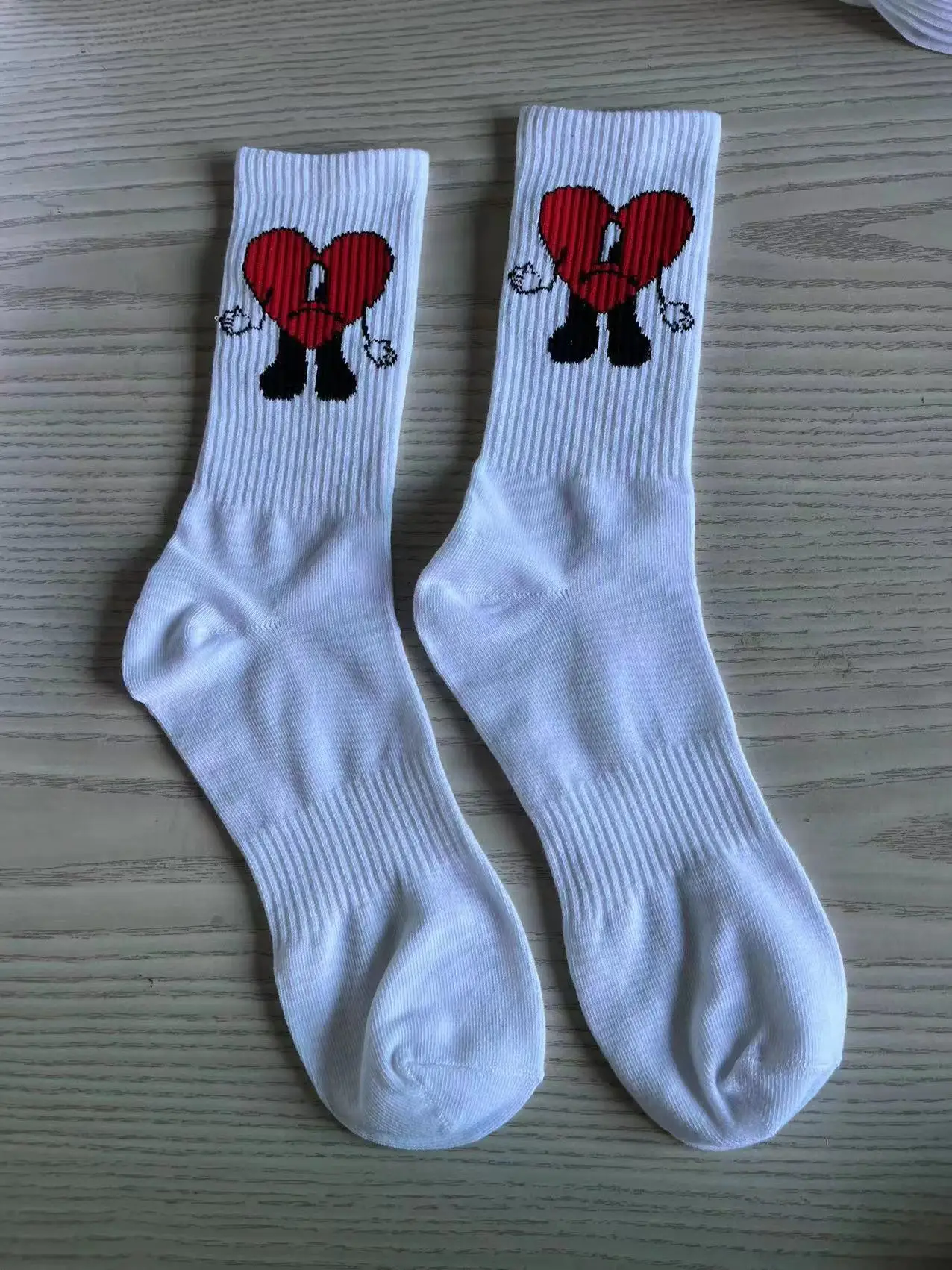 Wholesale Custom Brand Design Bad Bunny Coral Fleece Socks Print Heart