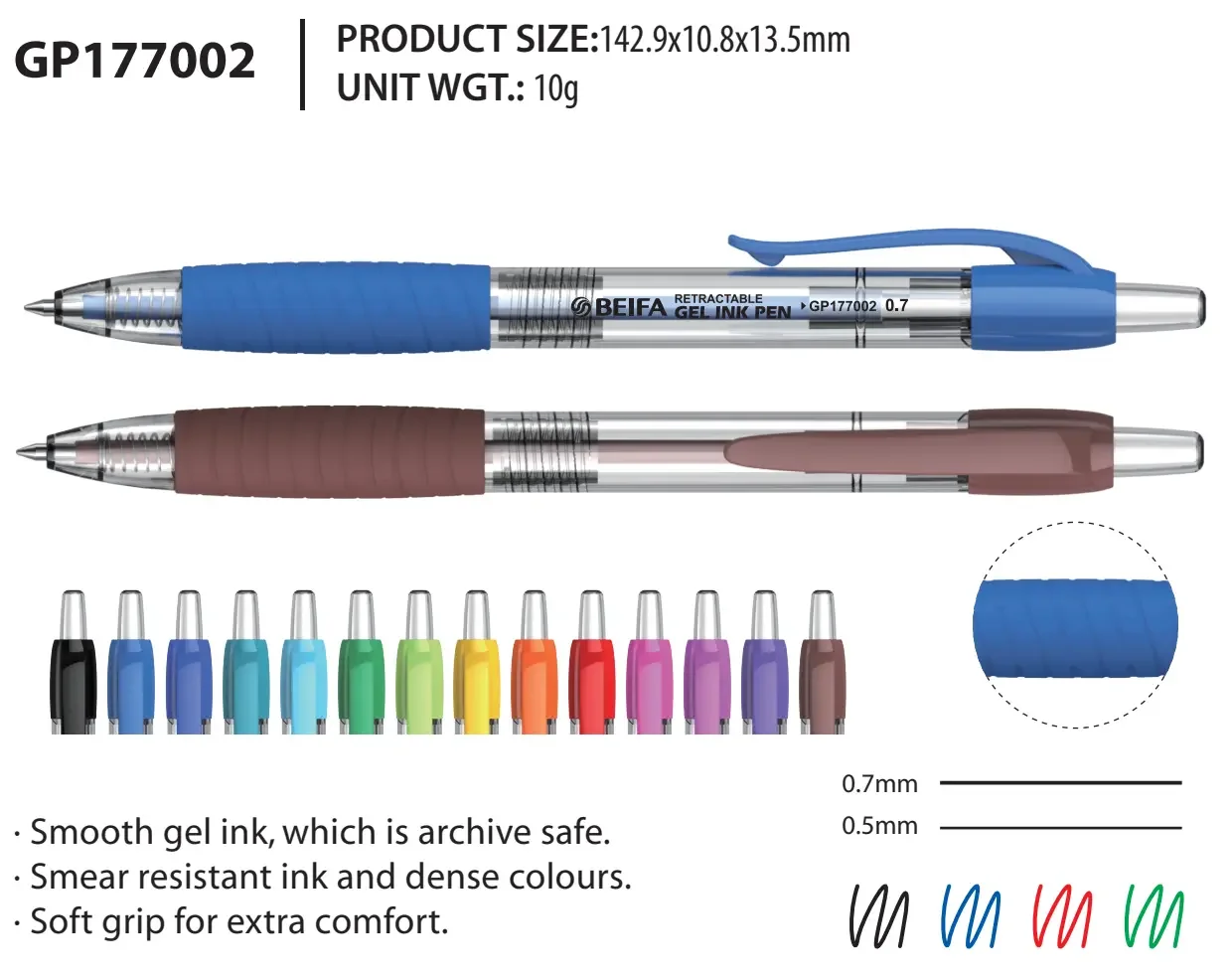 Beifa Retractable Gel Ink Pens Heat Transfers Promotional Gel Pens With