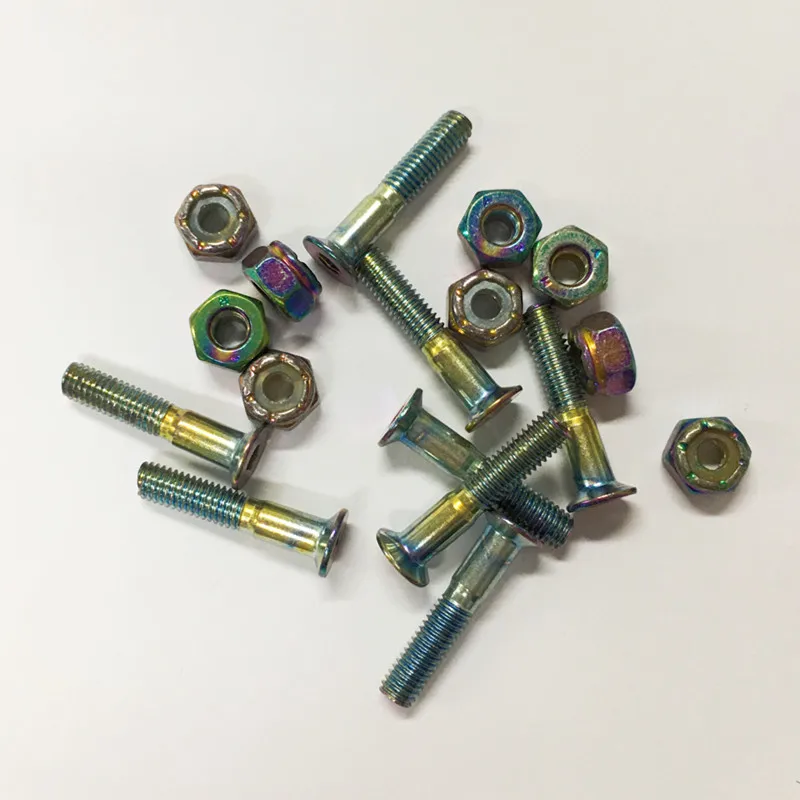 Rainbow Gradient Allen Flat Head Mounting Bolts And Nuts For Skateboard Removable Combination
