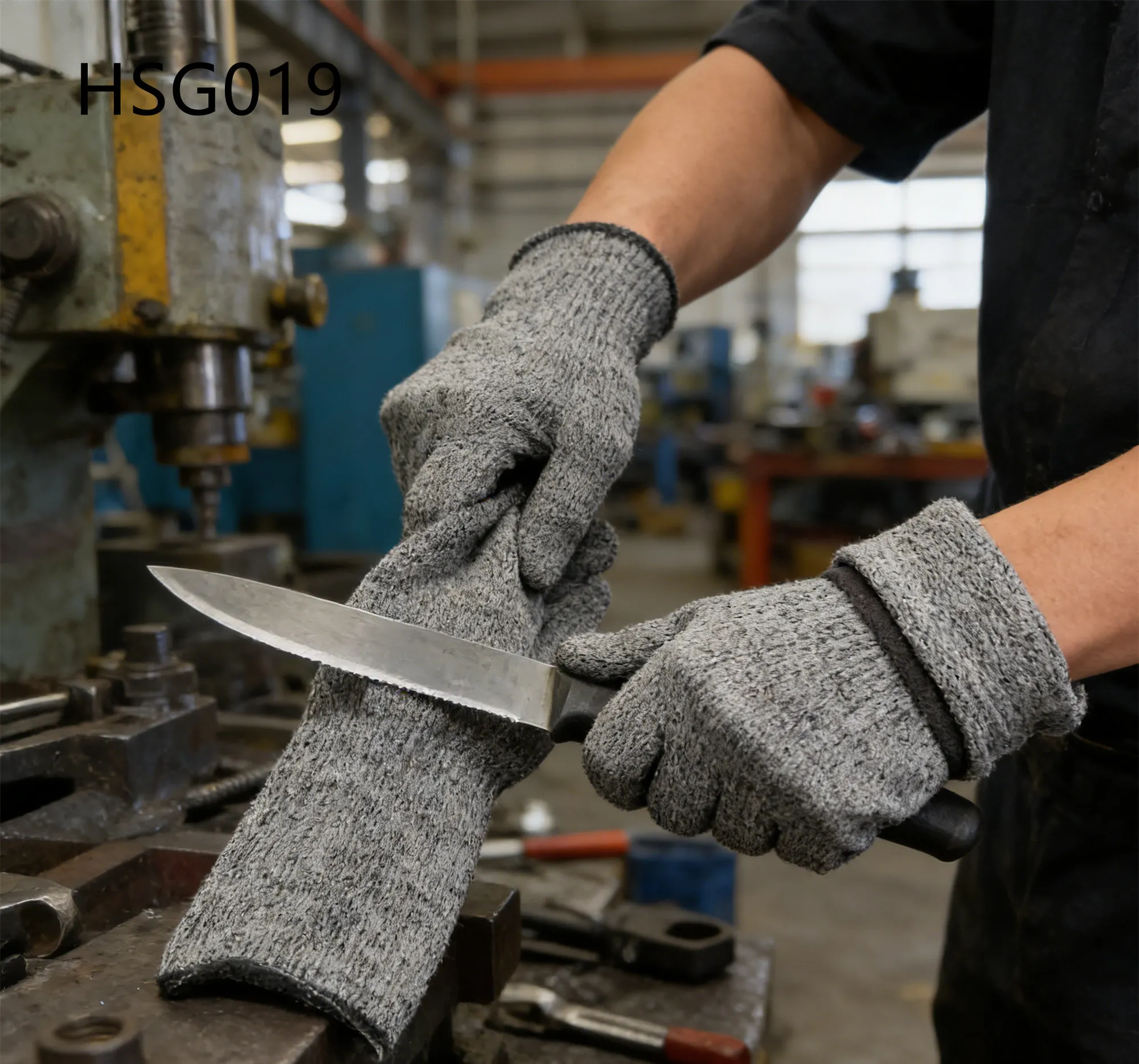 HY,Laser Cutting 40 cm Available Knife Resistant Grey Safety Gloves Construction Debris Multi-purpose Working Gloves HSG019
