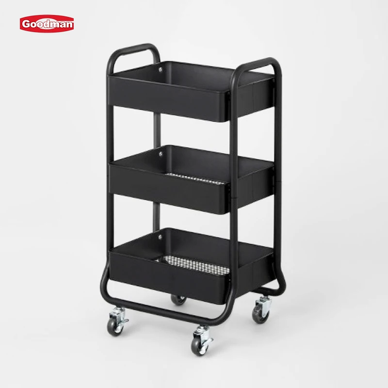 Metal vegetable storage rack utility organizer 3 tier kitchen storage trolley rolling cart