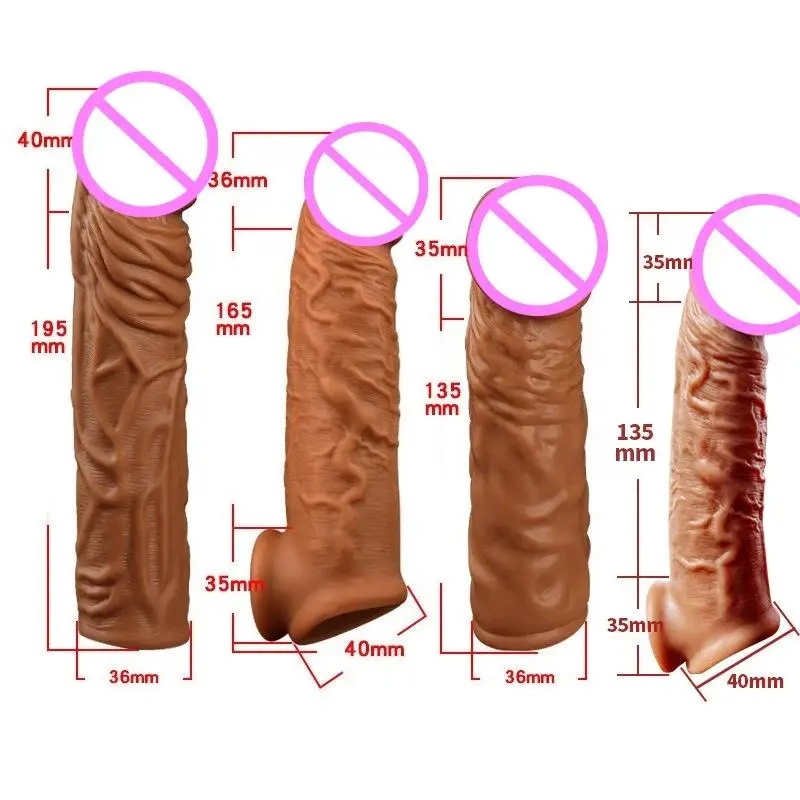 Reduced Sensitivity Insert Deeper Reusable Liquid Silicone Delay Ejaculation Not Deformed Cover Penis Extender Sleeve Condoms