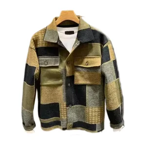 Casual Patchwork Turn-down Collar Knit Cardigan Fashion Color Block Street Style Knit Jacket Knitted Cardigan for Men