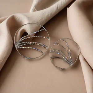 Wholesale Earrings Simple Large Circle Shining Dazzling Crystal Geometry Alloy Silver Fashion Earrings for Women Party