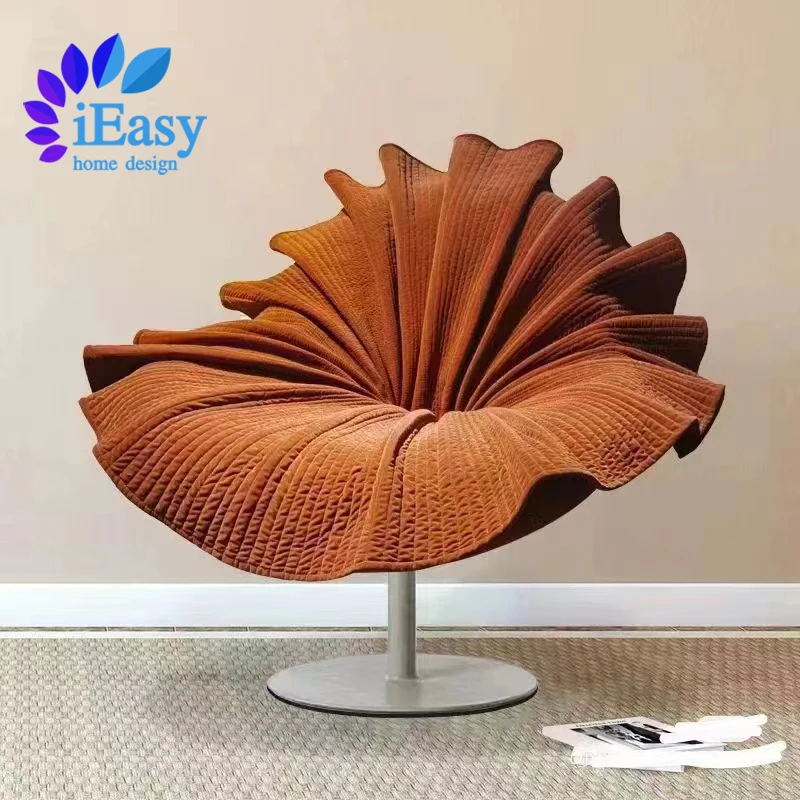 IEasy China Italian Creative Design Modern Velvet Flower Fabric Swivel Chair Petal Swivel Chair Velvet Fabric Petal Swivel Chair