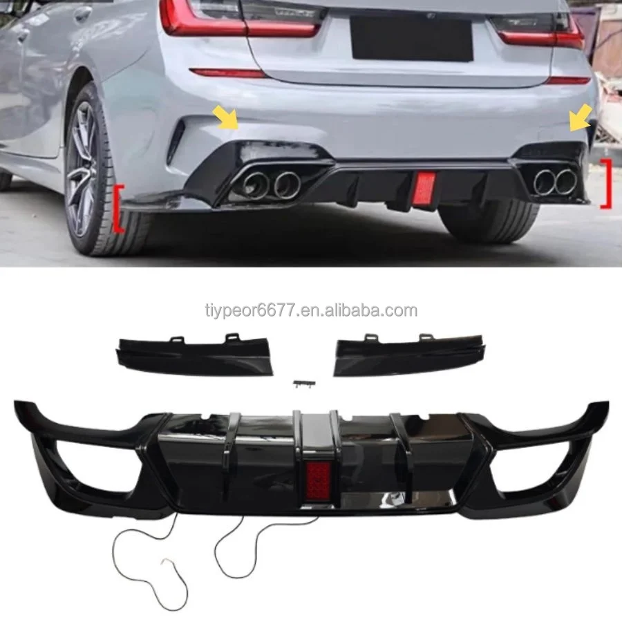 product tiypeor rear diffuser rear lip with lights for bmw 3 series g20 modified body parts 2019 2022 auto modified accessories-3