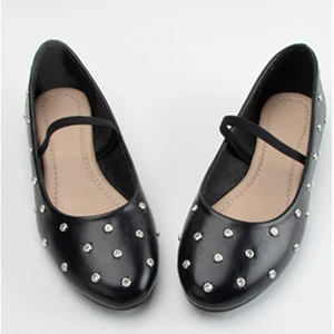 Comfortable Women's Ballet Dance Shoes Single Slipper Round-Toe Naked Mary Jane Flats with Rhinestones