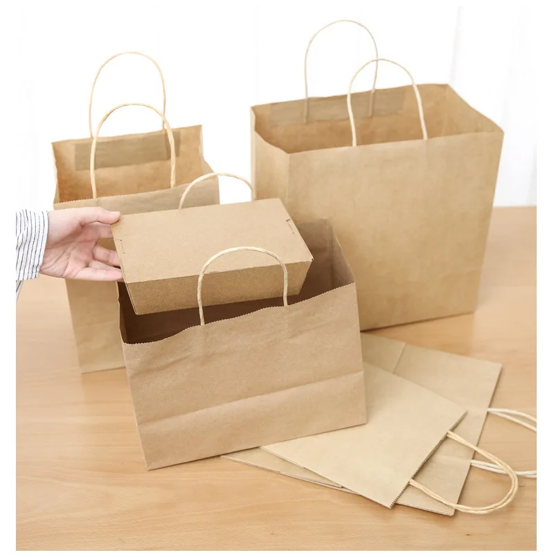 Takeaway packaging paper bags Disposable Kraft Paper packaging bags Large medium small color printing packaging baking