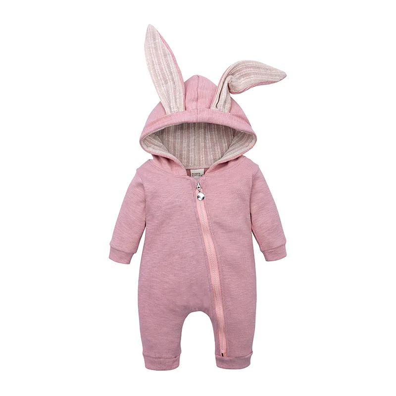 Easter Baby Rabbit Rompers Jumpsuits Cute Girl Boy Long sleeve one - piece bodysuit with Zipper Solid Color Bodysuit for 0-24m