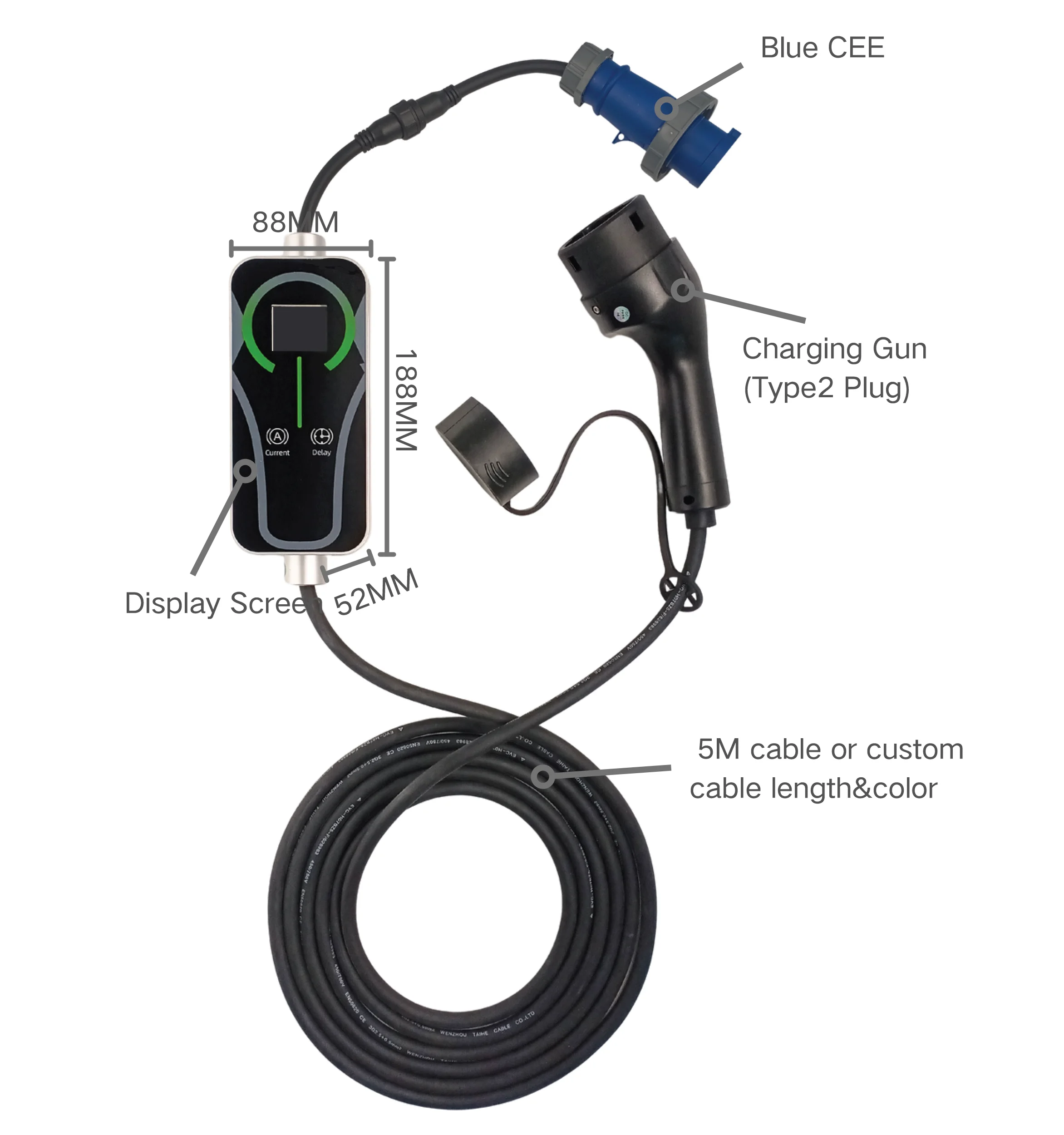 New Blue CEE EV Charger 7kW Type 2 Single Phase Portable On-Board ...