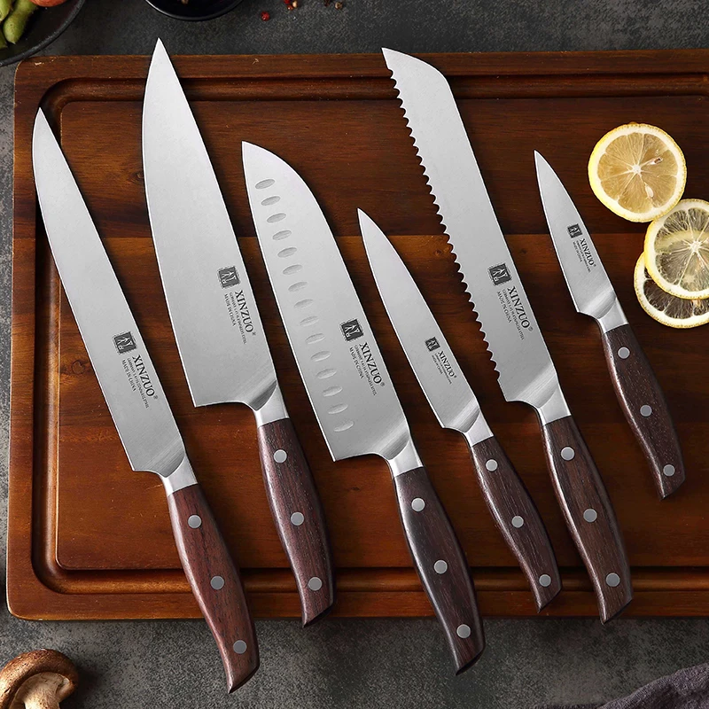 6PCS Professional High Quality German 1.4116 Stainless Steel Kitchen Knife Set Red Sandal Wood Handle