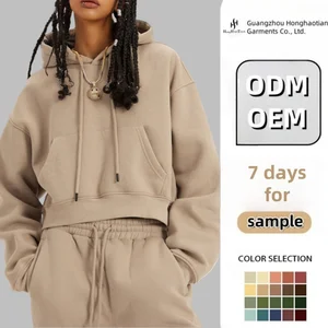 Custom Hoodie Manufacturers High Quality Fashion Lady Heavyweight Hoodie Oversized Heavyweight Thick Cotton Cropped Top Hoodie
