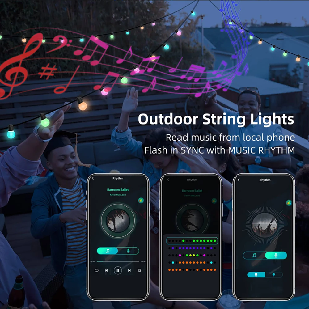 Tuya Wifi RGBIC Smart Outdoor String Lights IP65 Waterproof Shatterproof Plastic G50 Bulb Hanging Decorative Party Led Lights