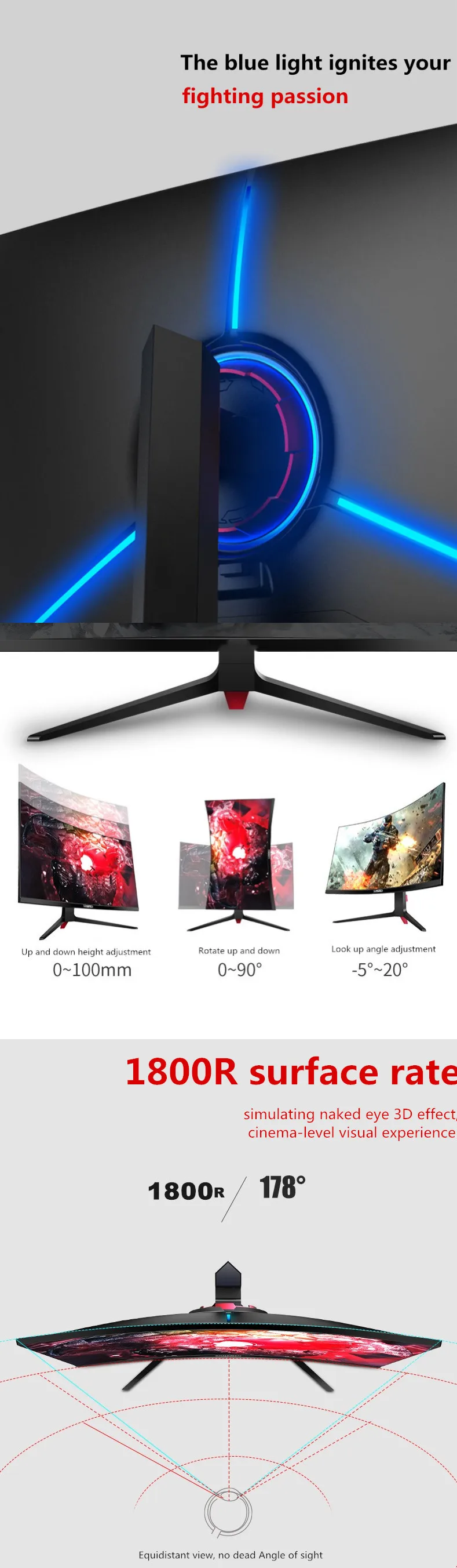 Cheap Price 144hz Computer Oem 4k Display 1ms Ips 24 Inch Curved Screen