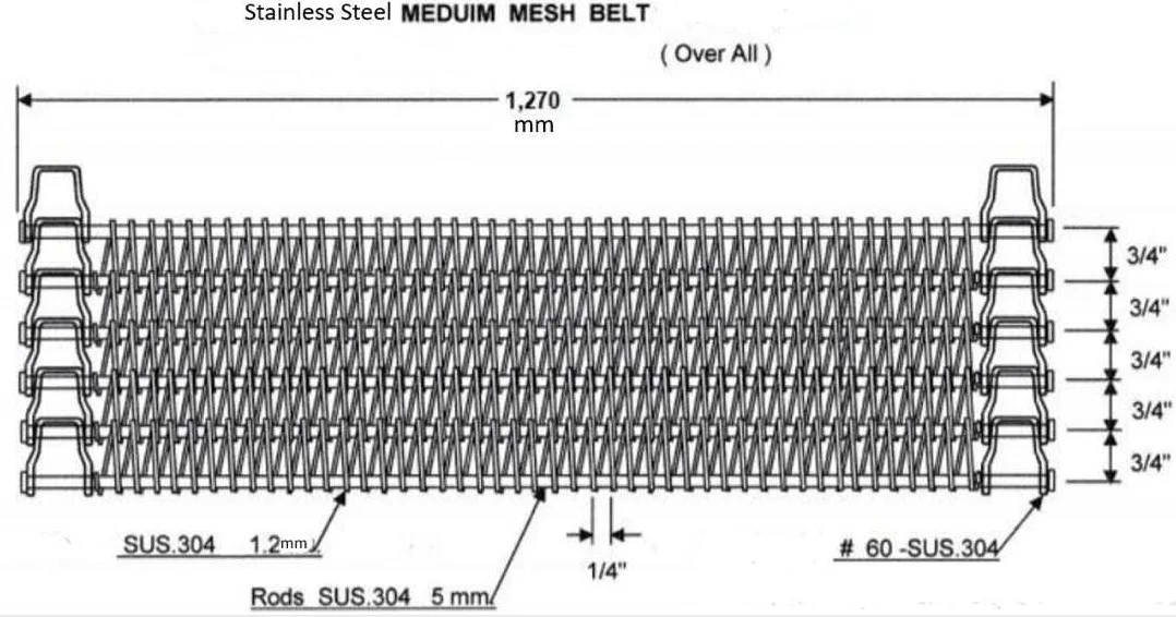 Ss304 Chain Link Spiral Wire Mesh Conveyor Belt   1m 1.2m 1.5m Wide 