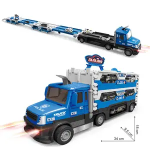 Free Wheel Folding Storage Truck Toys With 8PCS Small Car Shooting Track Toy With Light and Music for Kids
