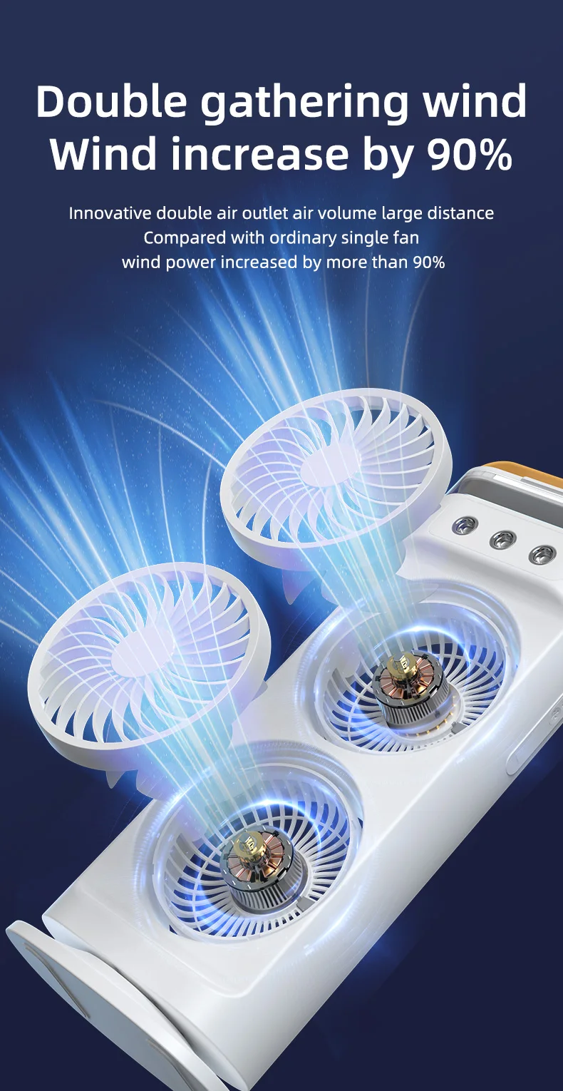 Rechargeable Dual Head Water Mist Air Cooling Fan with LED Light & 600ml Water Tank thumbnail