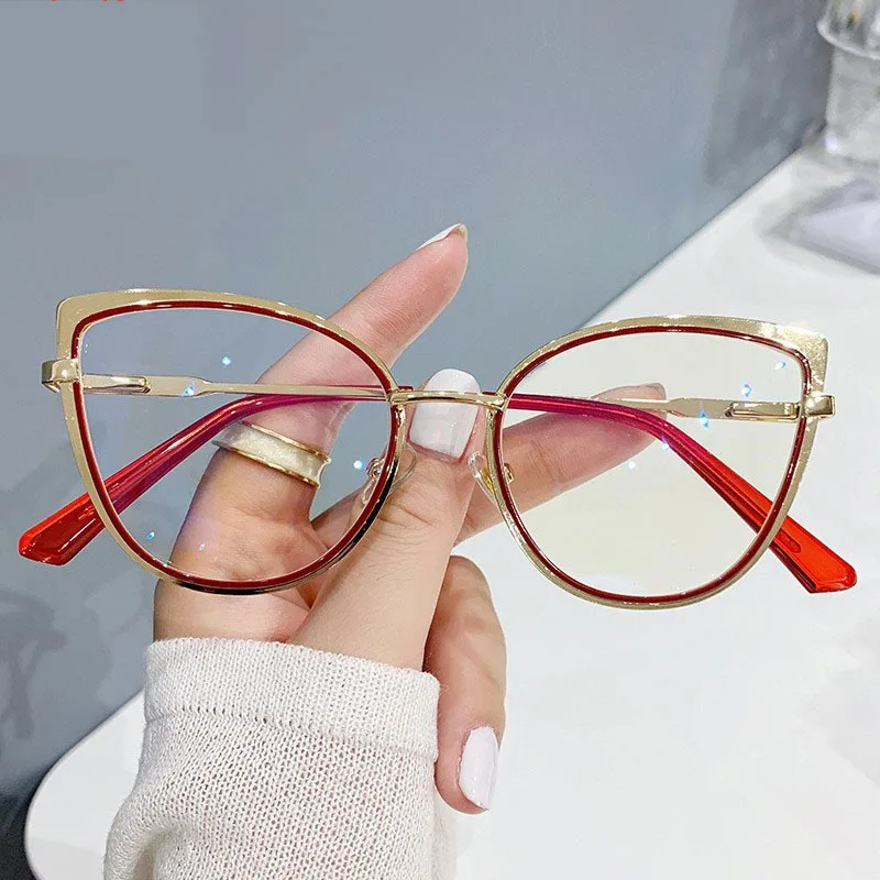 New Anti Blue Glasses Cat Eye Retro Frame Metal Optical Glasses Frame