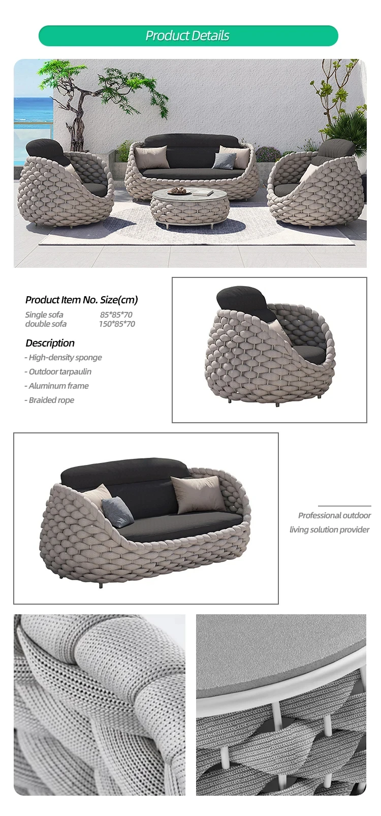 Modern Luxury Wicker Rope Garden Set Outdoor Rattan Sofa For Patio ...