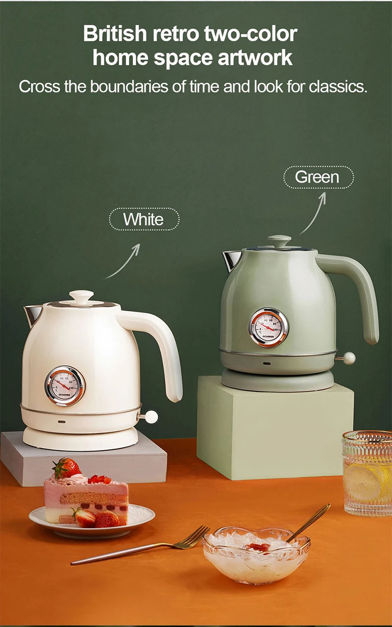 Qcooker Retro Electric Kettle 1.7l Temperature Display 1800w Retro Look ...