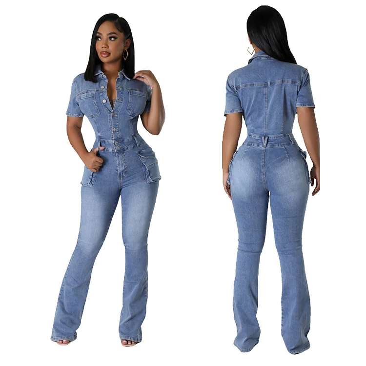 Stretch Washed Jumpsuits for Women Denim Jumpsuit Activewear Jumpsuit Women's Clothing